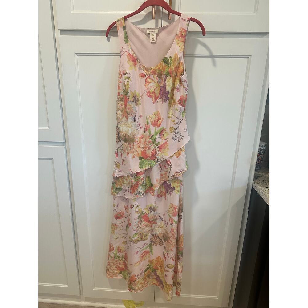 Sundance layered 100% silk dress floral boho fairycore maxi pink summer